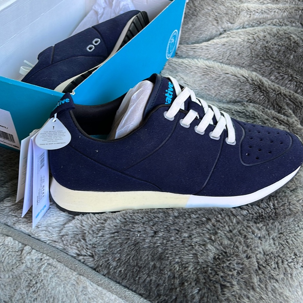 NWT - Native Cornell Navy Blue Vegan Ultrasuede Low Top Lace Up Sneakers